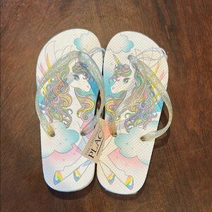 The Children's Place Unicorn Flip Flops - White and Multicolor